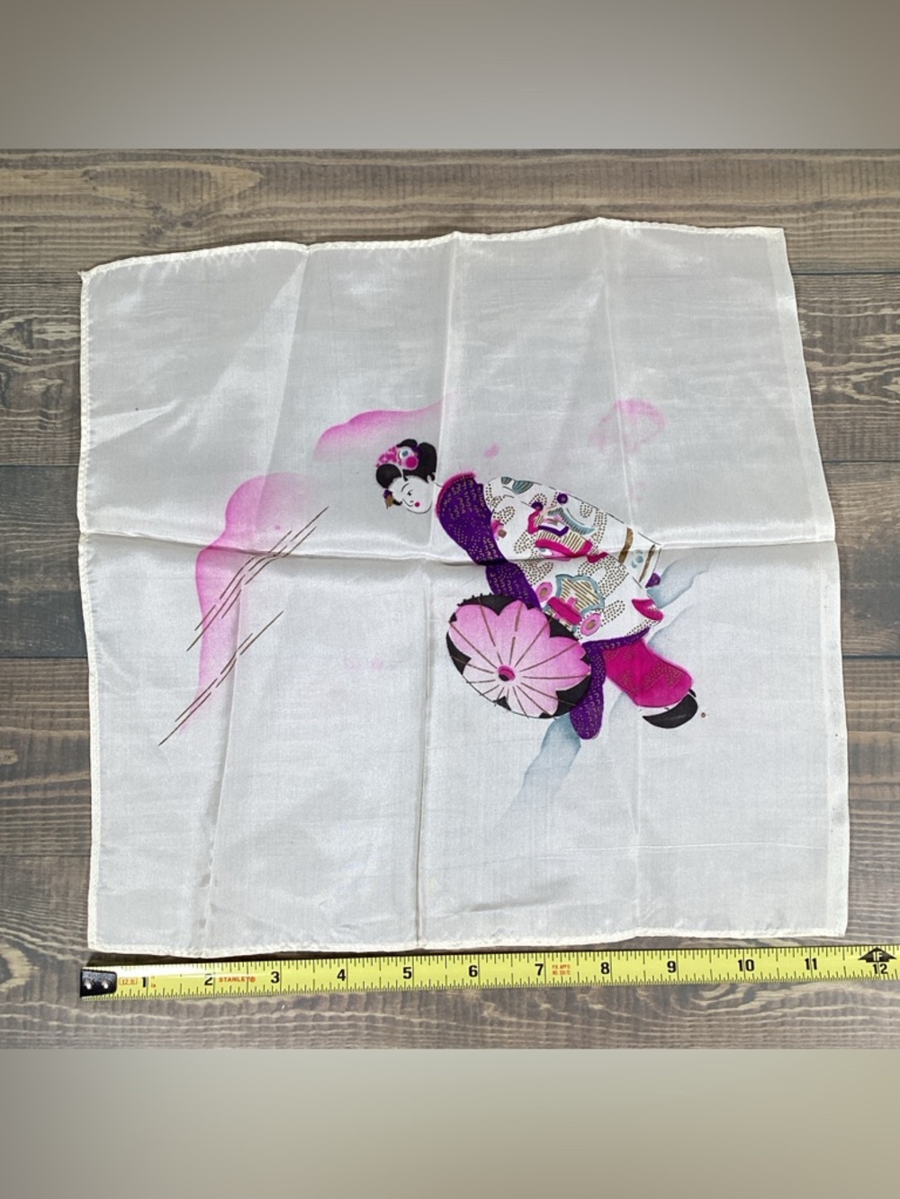 5 Vintage Lady’s Handkerchief Hankies Orange & Purples, White, Floral, Oriental - Picture 10 of 16